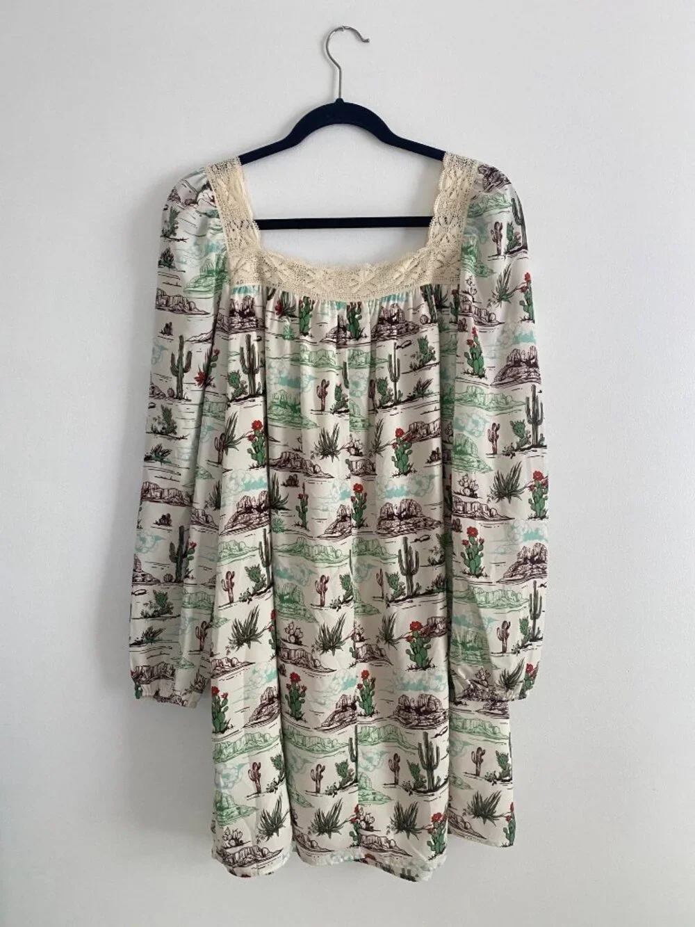 NWT Southwestern Print Boho Midi Dress Lightweight Square Neckline Size L - Picture 2 of 9